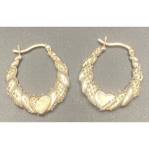 Sterling Silver 925 Heart Hoop Earrings Textured Diamond Cut Thailand 1" 2.62g
